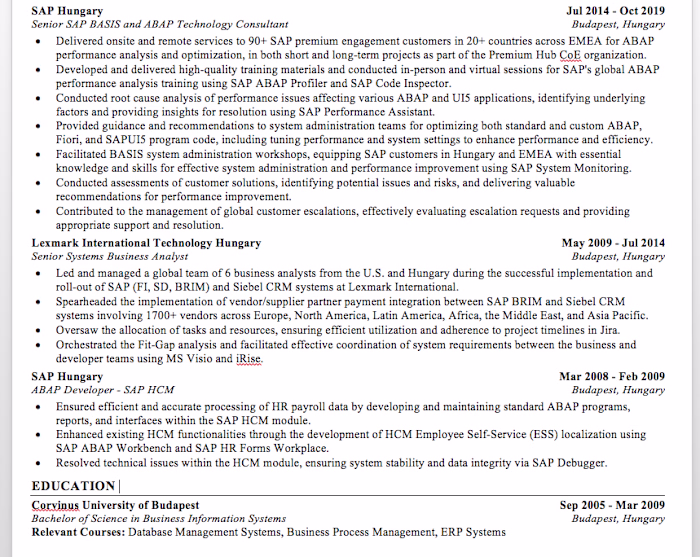 ATS Optimized SAP Architect Resume Sample