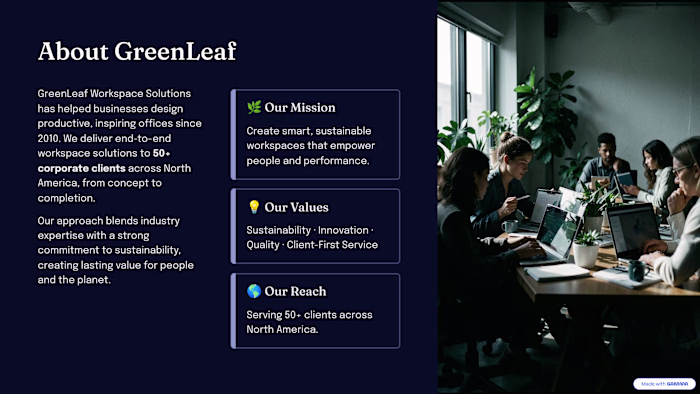 GreenLeaf Workspace Solutions — Company Overview & Values