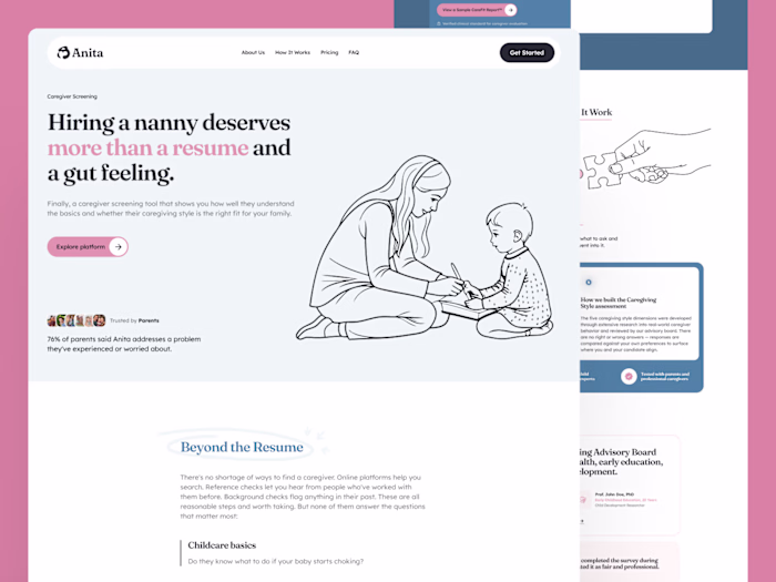Anita: Landing Page UI Design for a Caregiver Screening Platform