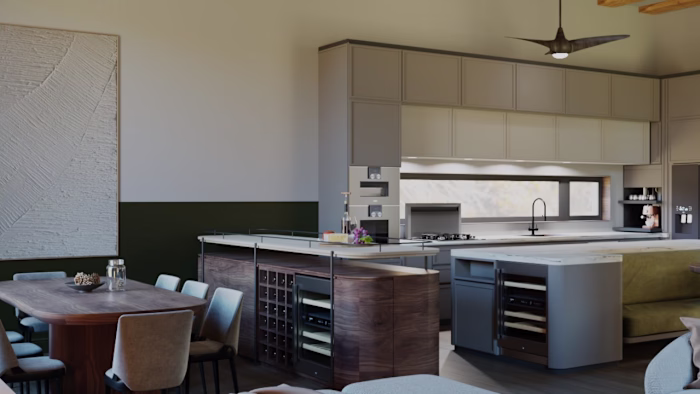 An open plan livving room- kitchen design in Georgia