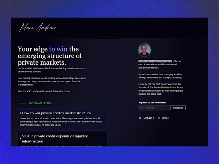 Webflow Personal Site for Private Markets Leader