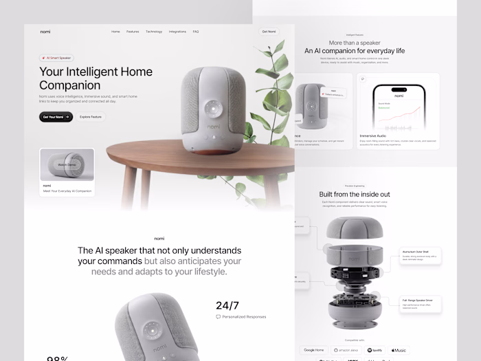 Nomi AI Smart Speaker Landing Page Design