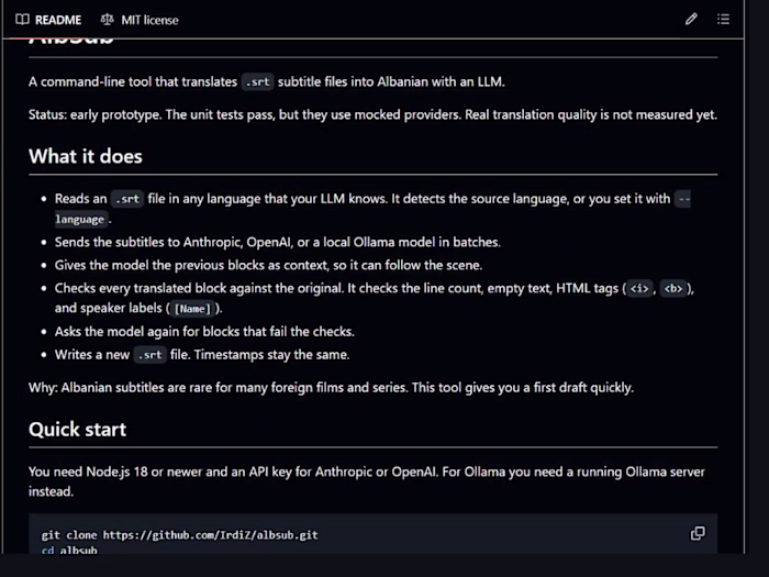 AlbSub: LLM subtitle translator for Albanian