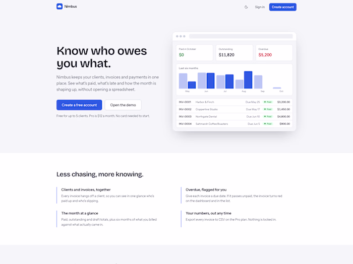 Nimbus, invoicing app
