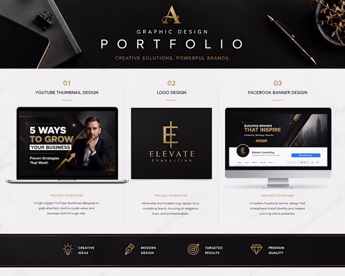 This portfolio showcases three premium