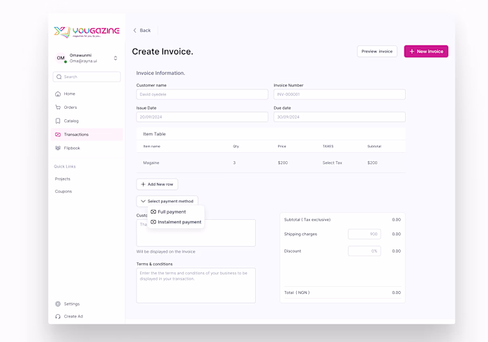 Yougazine Flipbook Creator, Admin dashboard, User Dashboard.