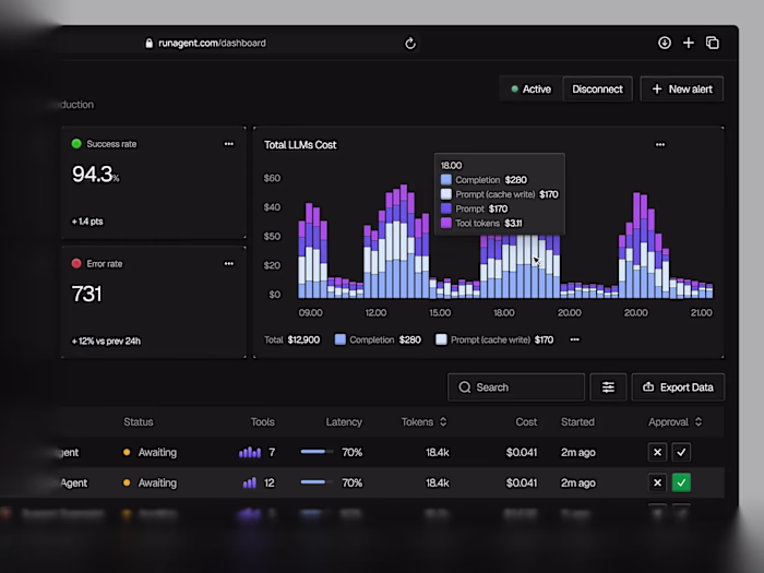 Runagent - AI Agent Run Monitor Dashboard
