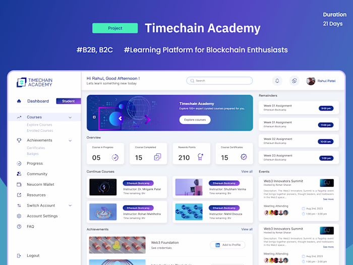 Timechain Academy, Dashboard