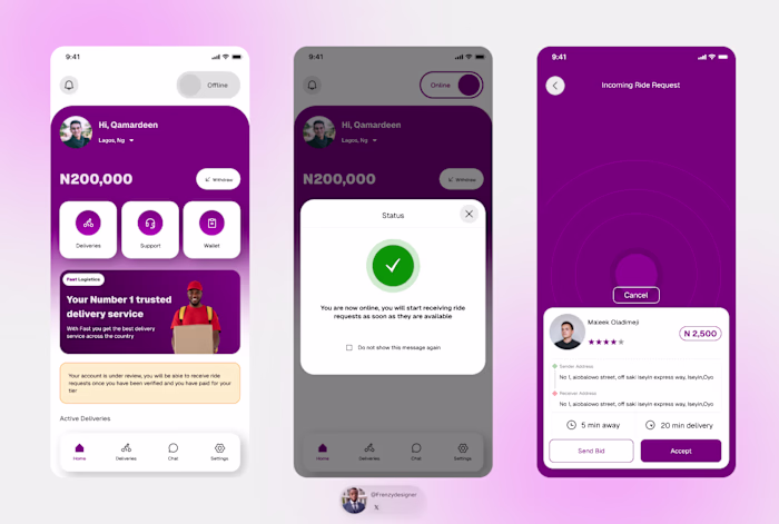 Beautiful screens from a e-hailing mobile app i recently wor...
