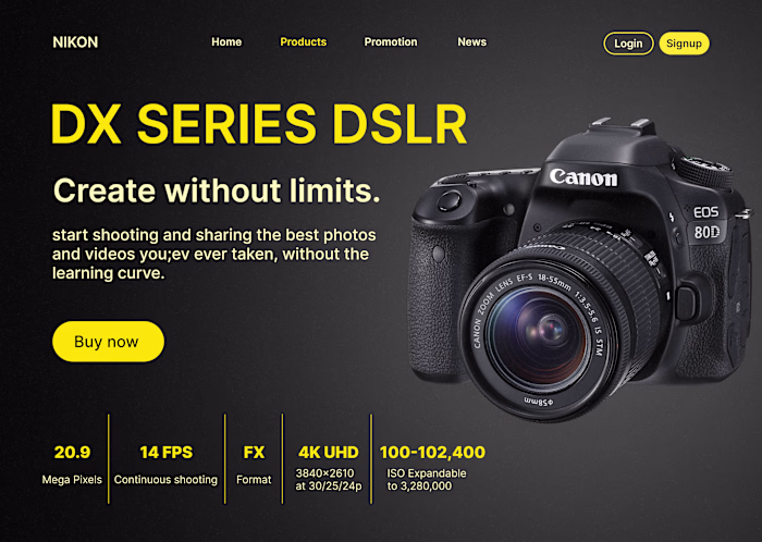 Nikon Product Page Design