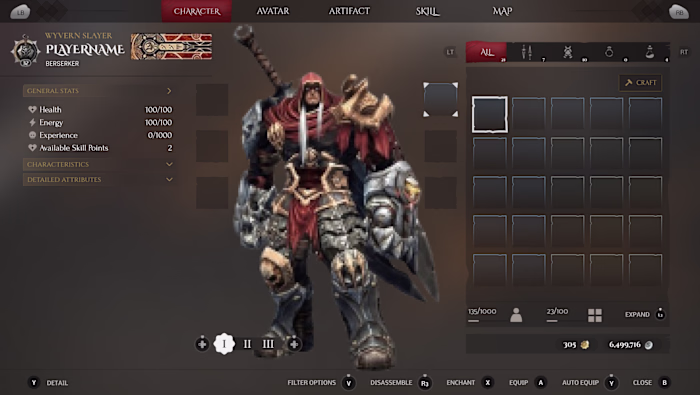 Shadow Realm - Character Screen