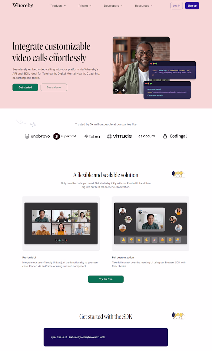 Website in Framer for video calls integration company