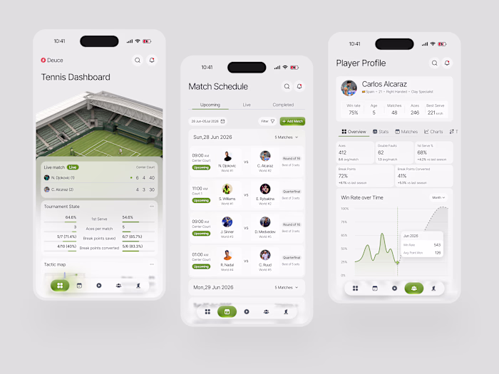Deuce - Tennis Analytics Mobile App UI Design