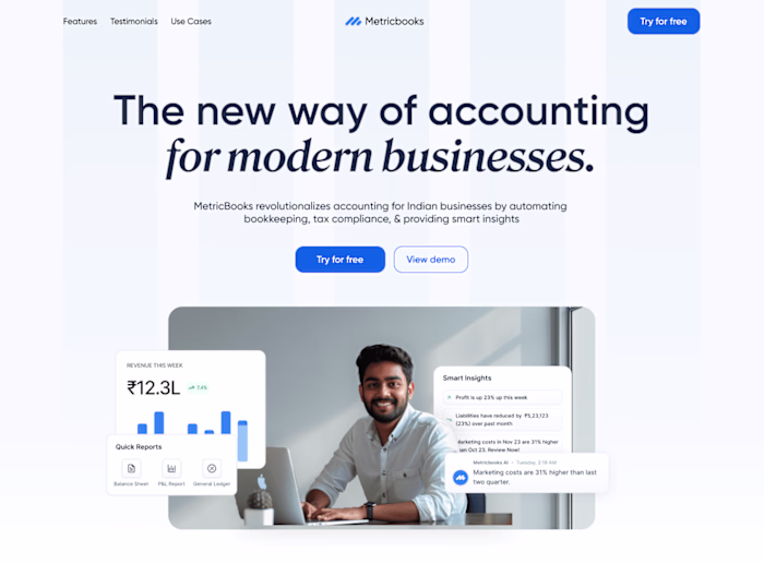 Metricbooks landing page design