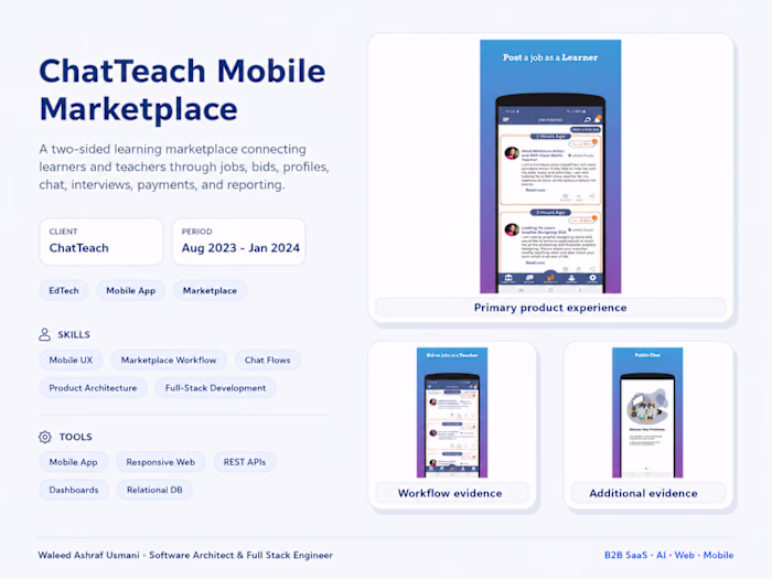 ChatTeach | Student & Teacher Learning Marketplace Mobile App