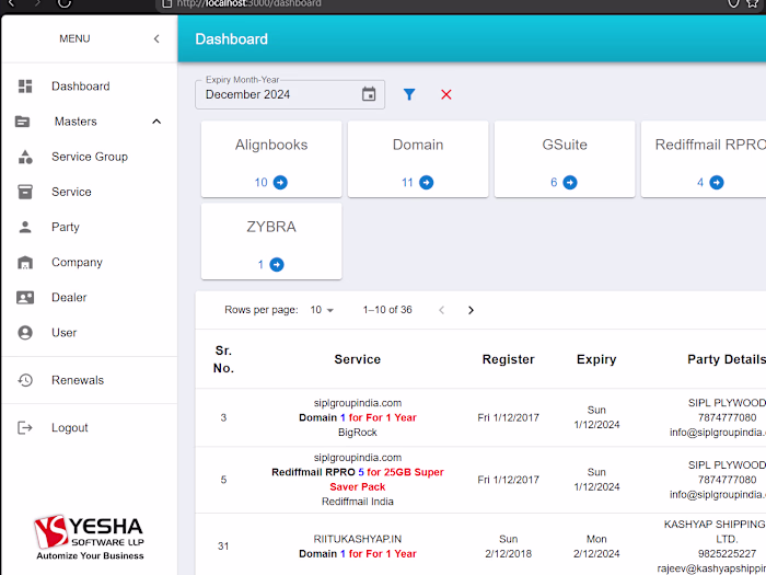 CRM and Renewal Management System Development
