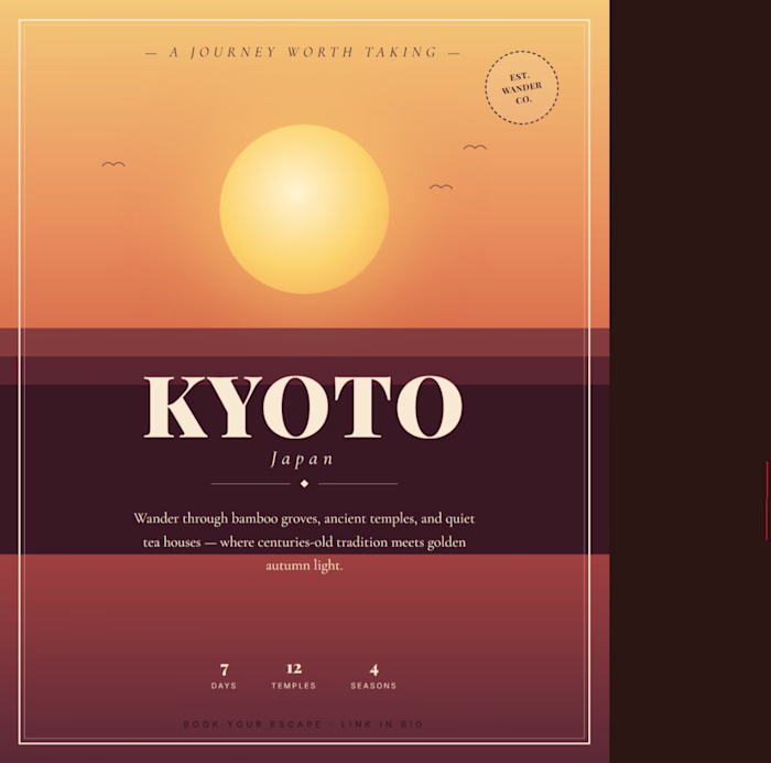 Explore Kyoto Through Minimalist Vector Art Travel Poster