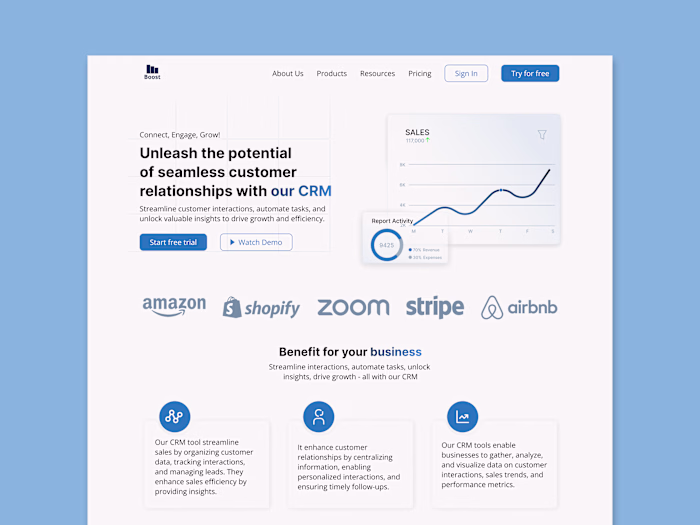  Landing Page for Boost CRM