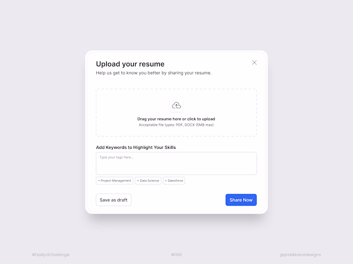 Upload resume | Daily Ui Challenge 006