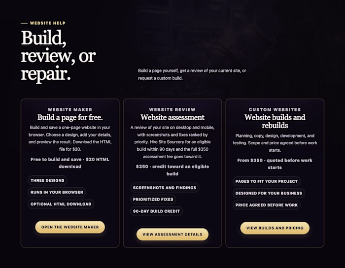 Site Sourcery — Small-Business Services Website