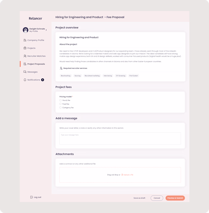 Relancer Marketplace Web app