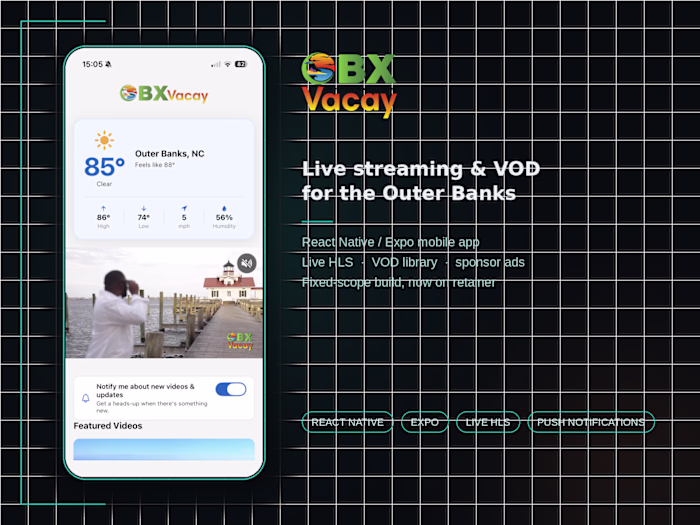 OBXVacay — Live Streaming & VOD App for a Regional Media Bus...