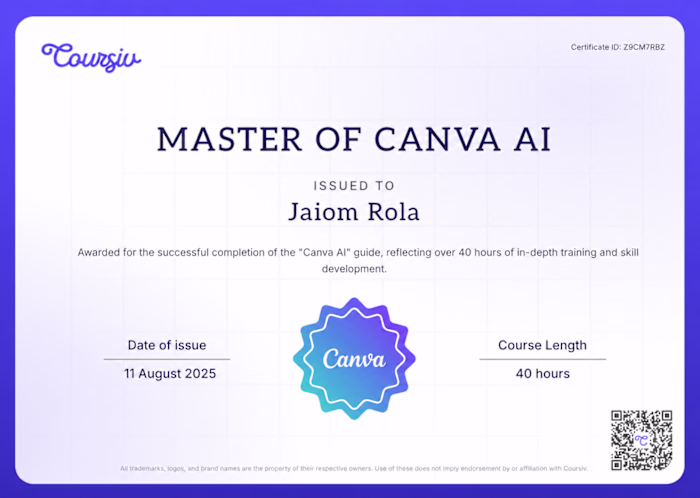 Canva AI course completion.