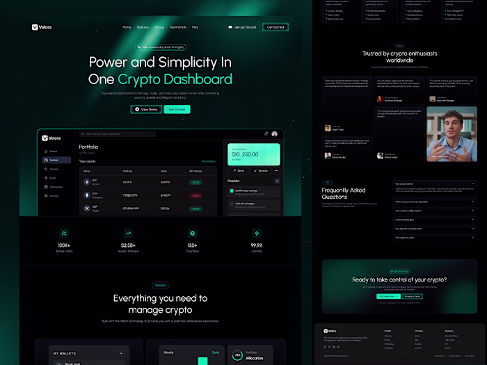 Velora Crypto Dashboard Landing Page Design