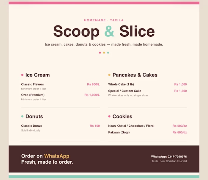 Designed a menu-style brochure for