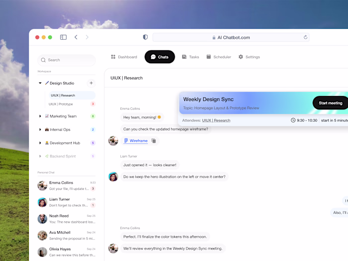 AI Team Chat & Workspace UI Design
