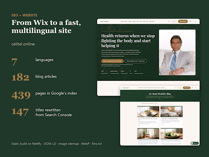 From Wix to a fast multilingual site for an author