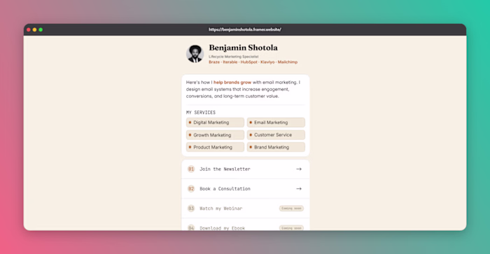Personal brand link-in-bio redesign