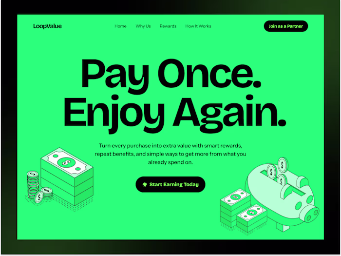 Rewards Landing Page Hero Design | Cashback & Loyalty UI