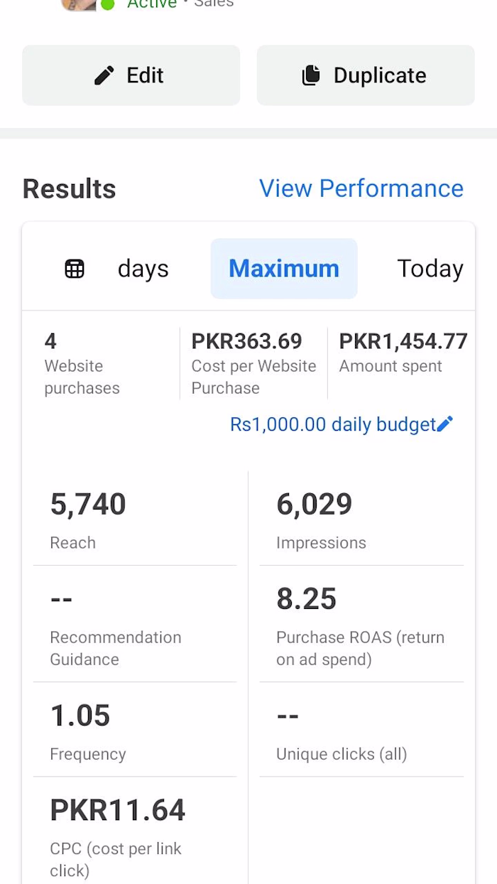 Facebook Ads Campaign: 8x ROAS on Day 1