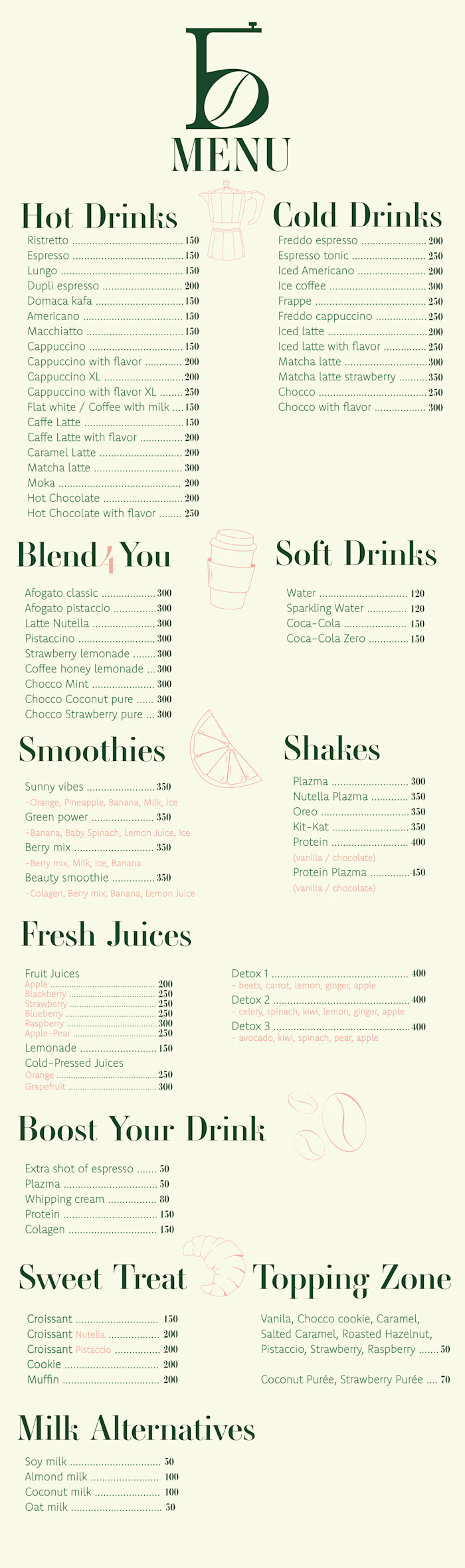 Minimalist Menu + Brand Illustrations Blend Coffee Shop