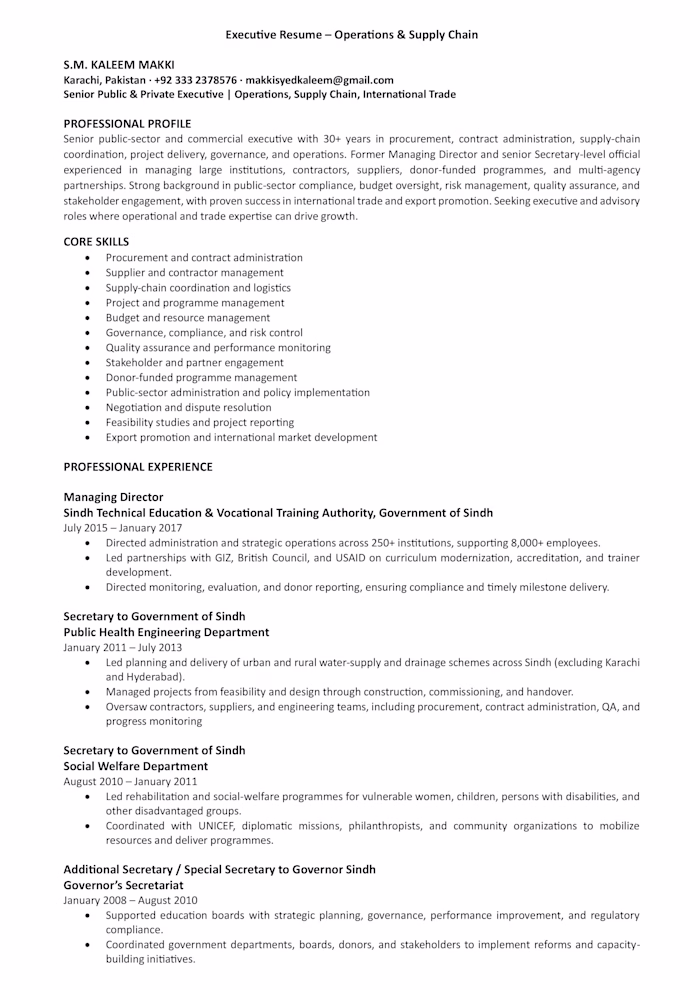 Executive Resume – Operations &