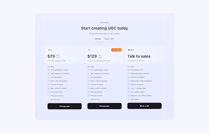 Pricing section