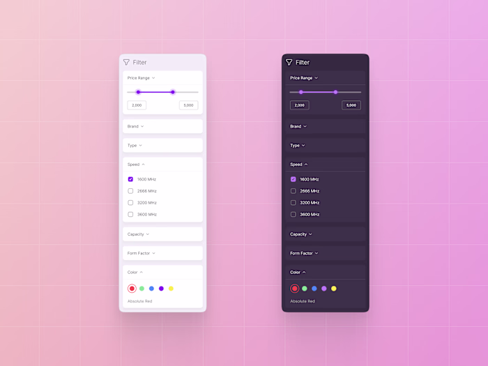 Filter Menu UI Design for Website