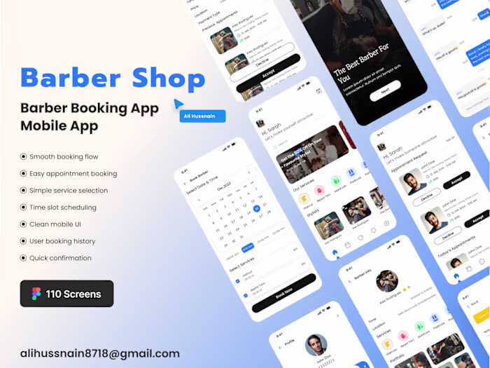 Modern Barber Shop Booking Mobile App UI/UX Design