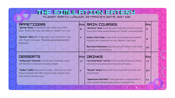 Food menu spec work