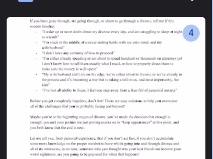 Sales Landing Page Creation for a Divorce Advisor