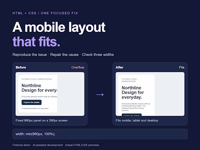 Responsive HTML/CSS repair — Fictional demonstration