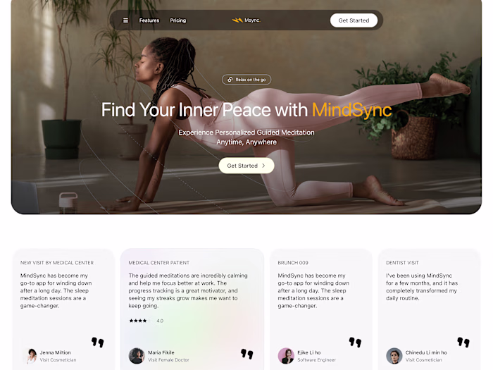 Msync - Health & Wellness App  Landing page 