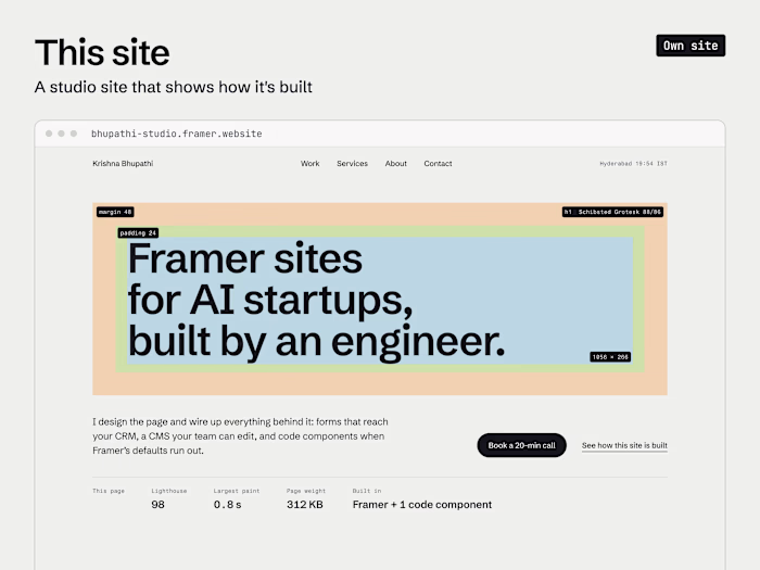 Bhupathi Studio: a Framer site that shows how it's built