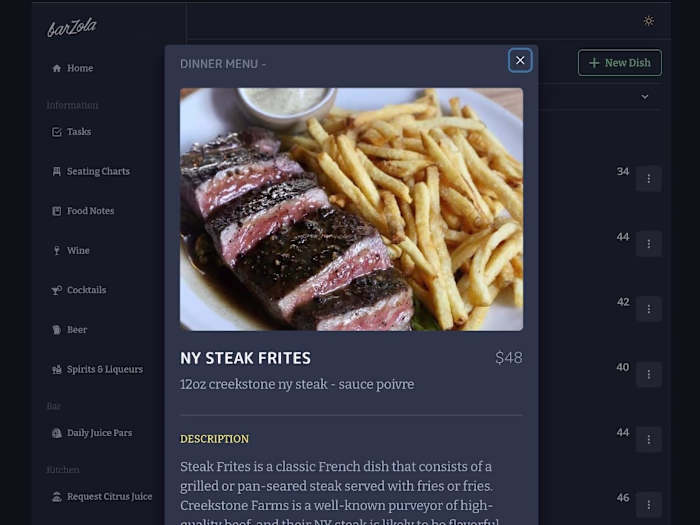 Restaurant Internal Tool