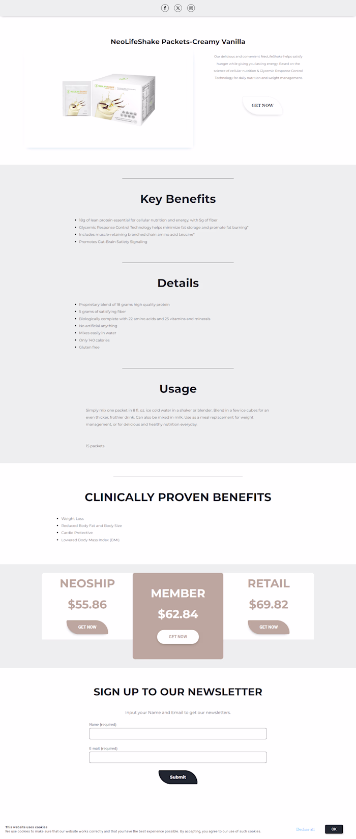 NeoLife Shake Landing Page