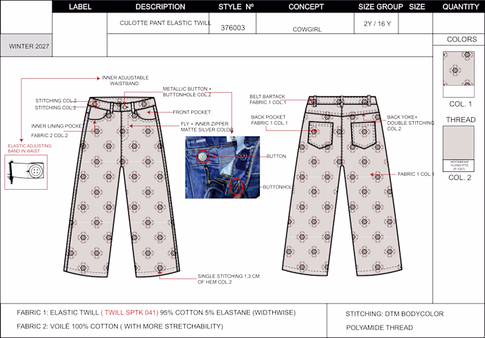 Culotte Pant Apparel Tech Pack