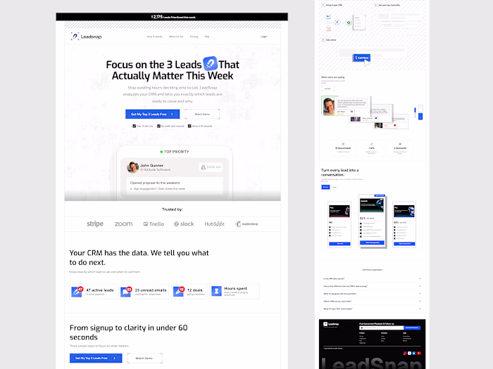 Leadsnap SaaS Landing Page Design