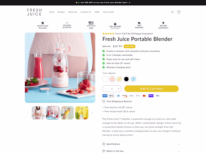 High-Converting Shopify Product Page - Portable Blender