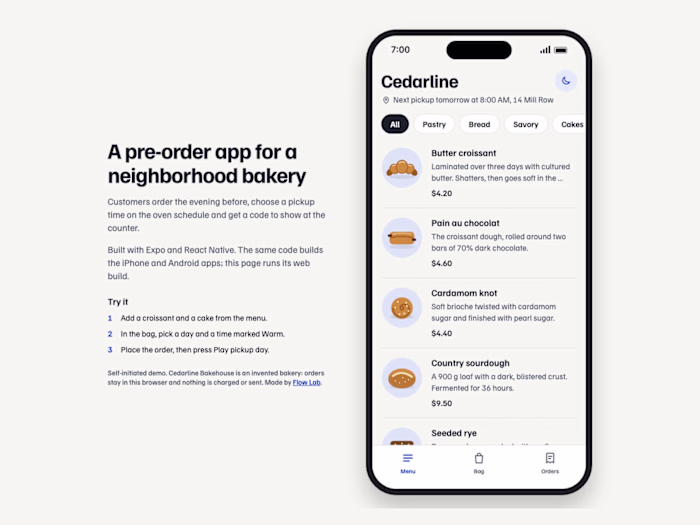 A mobile app for ordering ahead at a bakery